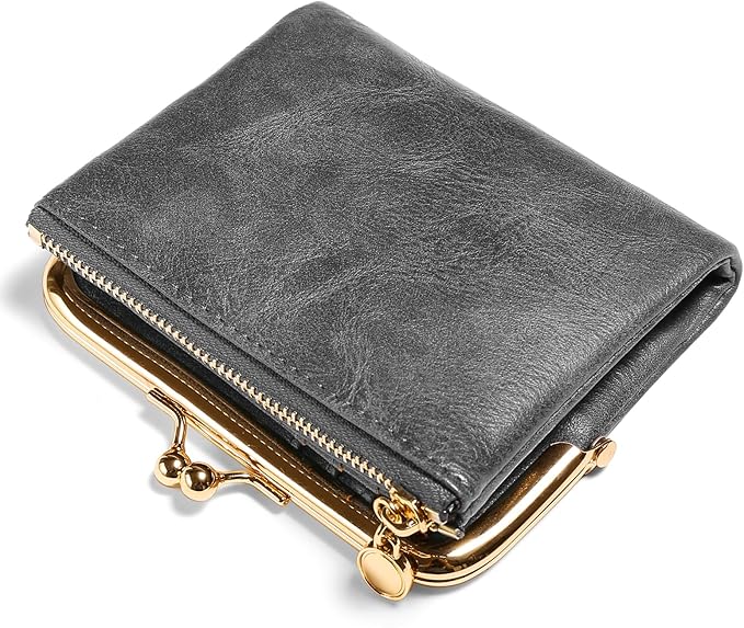 Wallet Women Small RFID Blocking Bifold Leather Wallets for Women Vintage Coin Purse With Zipper and Kiss Lock