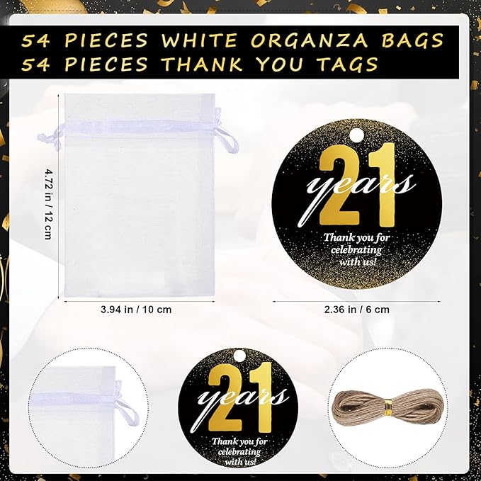 Dandat 54 Sets 21th Birthday Party Favors for Guests Birthday Beer Opener Keychain Cheers to 21 Bottle Opener Keychain with Thank You Cards and Gift Bags for Anniversary Wedding Party Favors