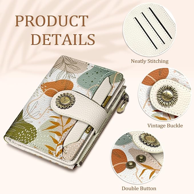 Art Abstrac Boho Small Wallet Women RFID Blocking Bifold, Credit Card Holder, Zipper Coin Pocket, PU Leather, Compact, Travel, 4 ID Window, 14 Card Slots, Cash Purse, Ladies Woman Female Girls