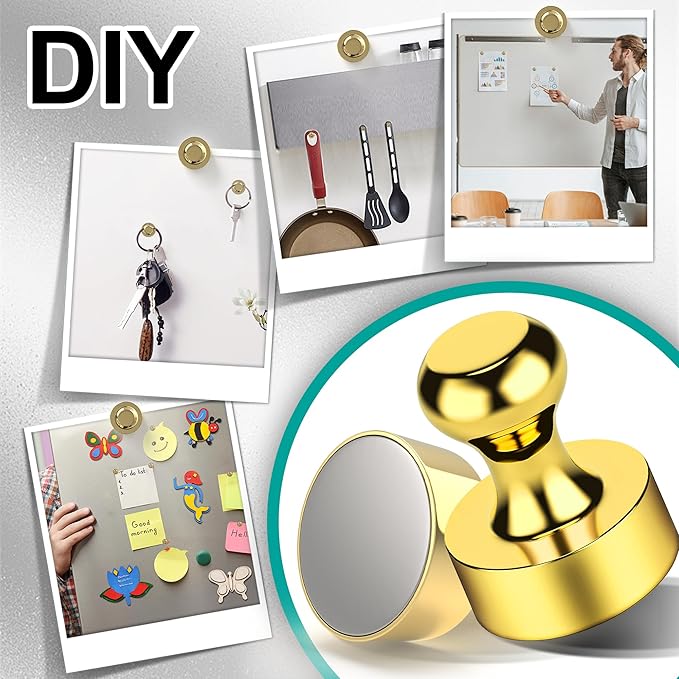 Tiergrade Metallic Magnets, Refrigerator Magnets, 20 Pack Gold Magnetic Push Pins, Strong Fridge Magnets, Multi-use Whiteboard Magnets Perfect for Kitchen Office Classroom