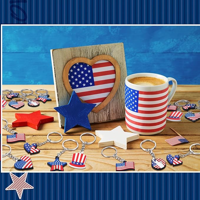 48 Pcs Independence Day Metal Ballpoint Pens American Flag Keychain Set Gold Retractable Patriotic Pens USA Flag Key Chains Office Patriotic 4th of July Party Favors for Veterans Day