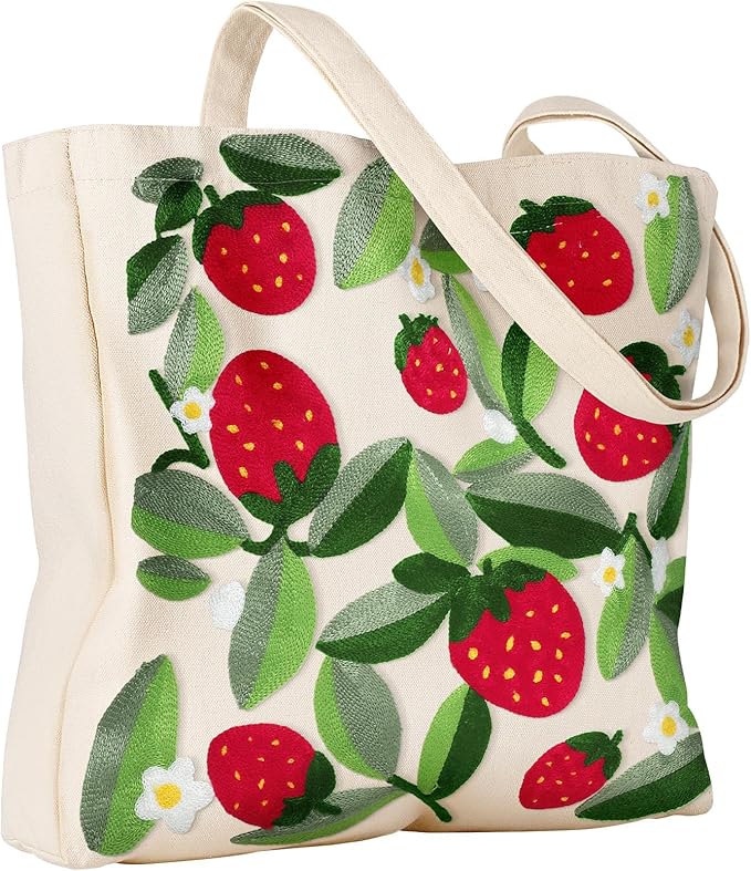 Miss Adola Aesthetic Embroidery Tote Bag for Women - Reusable Canvas Cute Shoulder Bag for Shopping, Grocery, Work, Book