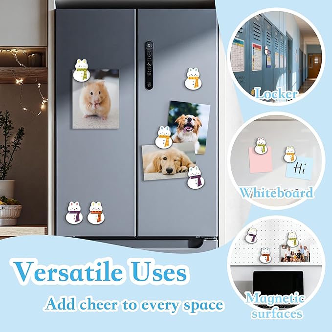 16 Pcs Christmas Fridge Magnets Snowman Bunny Pattern Refrigerator Magnets Strong Magnetic Cute Small Decorative Designs for Office, Kitchen, Home, School, Locker, Cabinet, Whiteboard & Gift