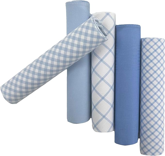 5 Pack Handkerchief Mens Cotton Luxury Hot Silver Gift Box Set, Vintage 40x40cm Fancy Design Pocket Square Hankie Gift Pack