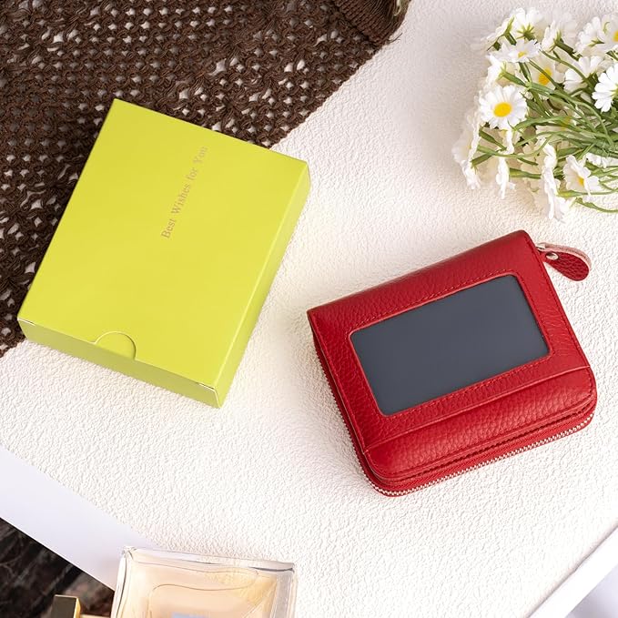 Genuine Small Wallet for Women, Slim RFID Blocking Credit Card Holder with ID Window, Compact Purses for Women with 10 Card Slots