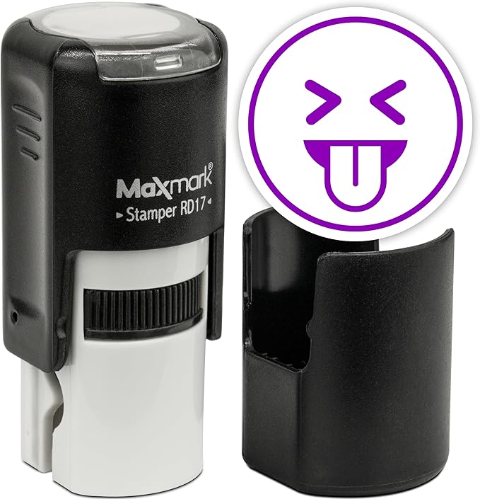 MaxMark Round Self Inking Emoji Stamp - Tongue - Purple Ink