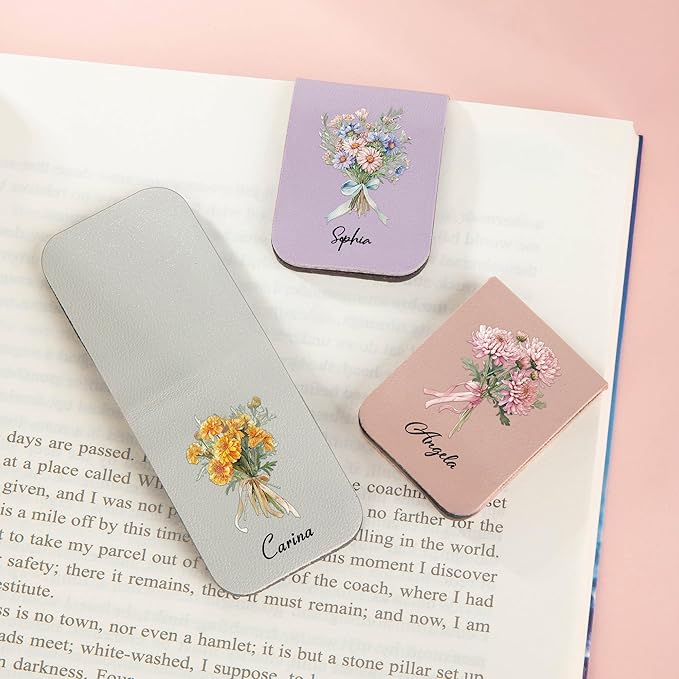 callie Personalized Magnetic Bookmark Clip - Custom Name & Birth Flower, Magnet Book Page Markers, Birthday Reading Gifts for Women Men Book Lovers