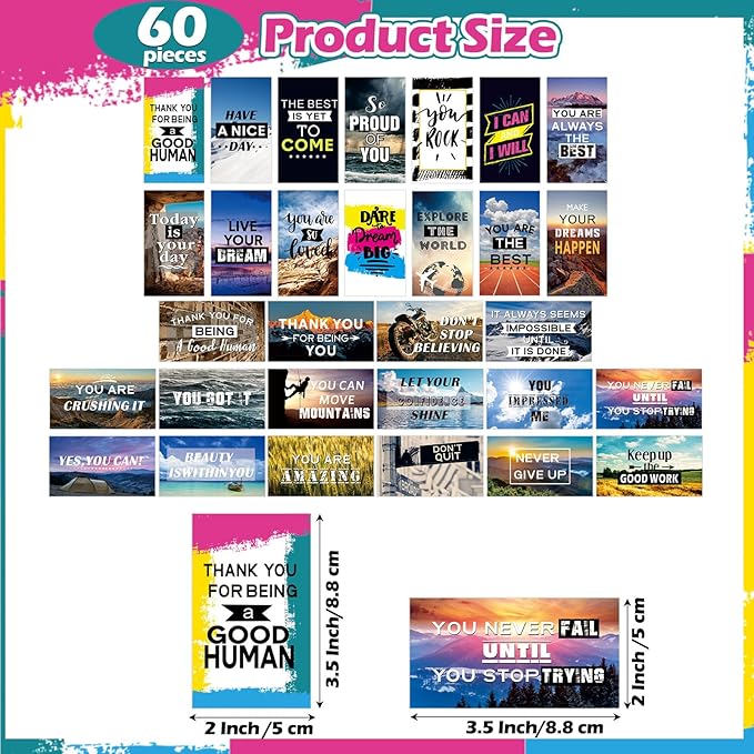 Xuhal 60 Pcs Inspirational Magnets Bulk Rectangle Positive Affirmation Magnets Decals Decorative Inspiring Quotes Fridge Magnetic Stickers for Adults Students Team Motivational Gifts (Natural)