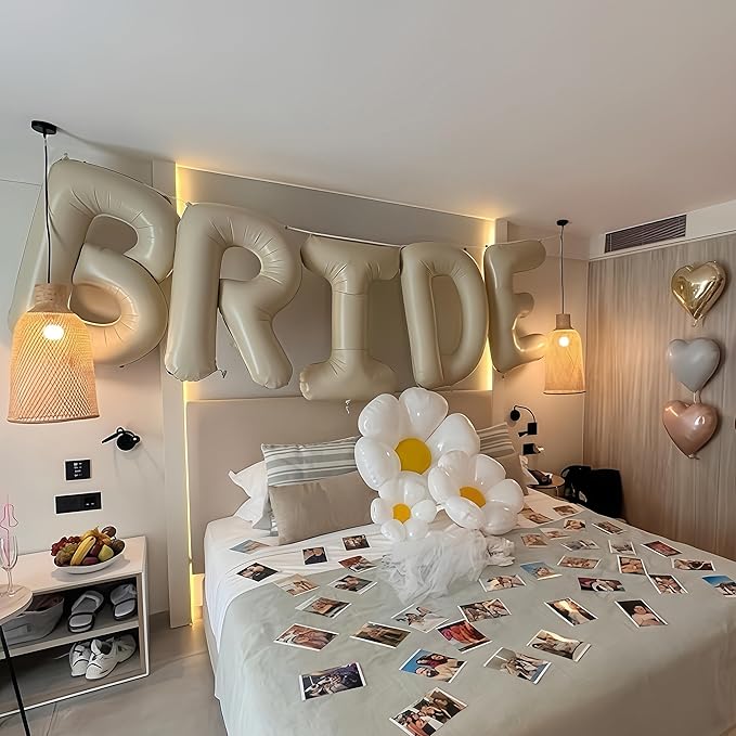 40 Inch Beige BRIDE Balloons Bachelorette for Bridal Shower, Cream White Sand Bride Mylar Foil Banner Letter Sign, Bridal Balloon Banner for Wedding Engagement Bride To Be Party Favors Decorations