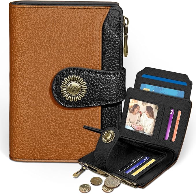 Small Wallet Women RFID Blocking Bifold, Credit Card Holder, Zipper Coin Pocket, PU Leather, Compact, Travel, 4 ID Window, 14 Card Slots, Cash Purse, Ladies Woman Female Girls