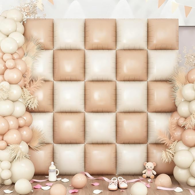 Cream Square Foil Balloon Wall, 25 PCS Double Sided Khaki Apricot Balloons Matte Beige Nude Balloon Backdrop for Baby Shower Decoration Wedding Boho Birthday Party Decoration