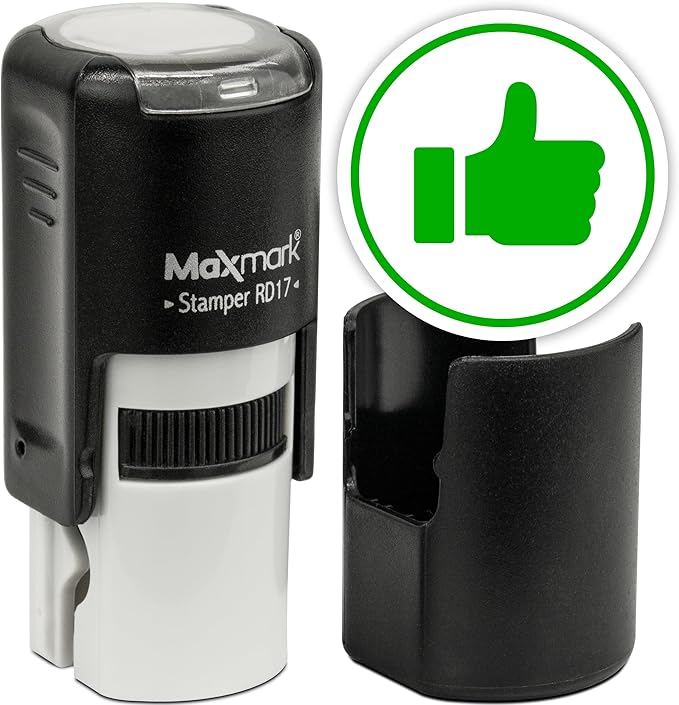 MaxMark Round Self Inking Emoji Stamp - Like - Green Ink
