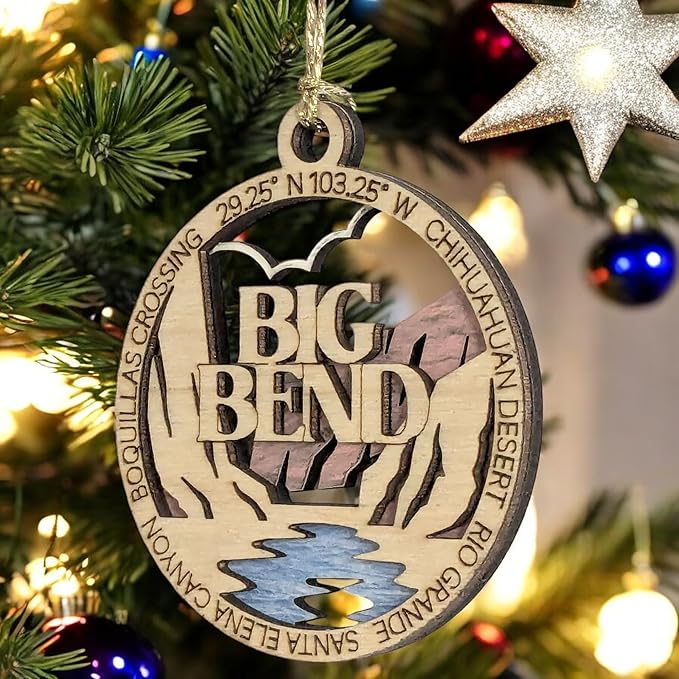 Big Bend National Park 3" Wood Ornament - Handcrafted 2-Layer Christmas Decor with Rio Grande & Santa Elena Canyon Scene