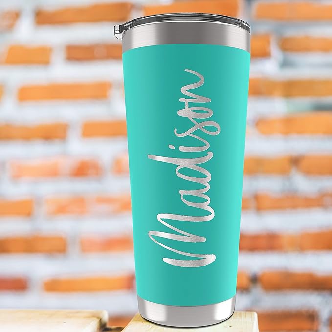 Personalized Gifts For Women - 30 Oz. Custom Tumblers w/Lid, Sky Blue - Insulated Travel Coffee Mugs - Optional Straw Set, Stainless Steel Double Wall Coffee Tumbler, Personalized Cups