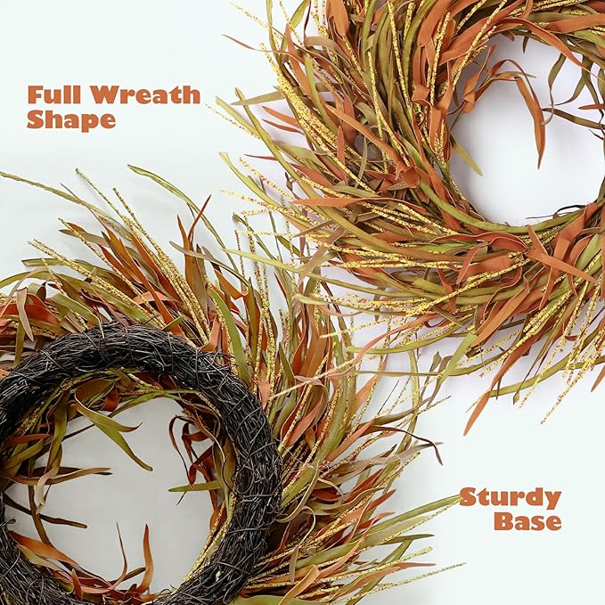 24 Inch Fall Wreath for Front Door Harvest Wreaths with Wheat Leaves and Wheat Ear, Large Autumn Wreath Decor for Farmhouse Wall Window Home Decoration and Halloween Christmas Thanksgiving Celebration