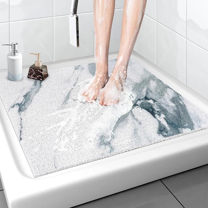 Shower Mat Non Slip - 36x36 Inch Soft Comfort Bath Mat with Drainage Holes, PVC Loofah Massage Bathmat for Shower, Tub, Bathroom, Wet Areas, Quick Drying
