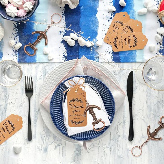 50pcs Anchor Keychain Bottle Opener Wedding Gift Decoration, Perfect for Birthday Party, Baby Shower, Nautical Themed Party Give Away Souvenir for Guest (Copper)