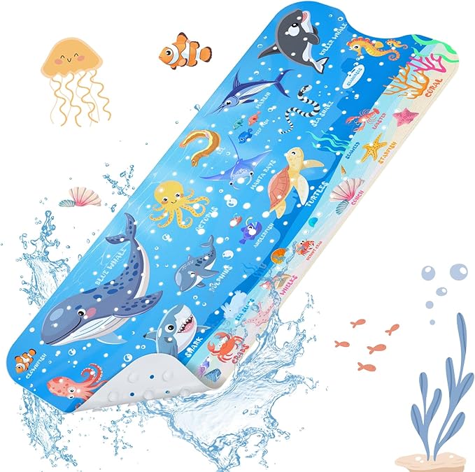 SHUCHING Ocean Animals Bath Mat for Tub Non Slip-40 X 16 Inch, Baby Kids Bathtub Mat Non Slip, Toddler Long Shower Mat for Bathroom