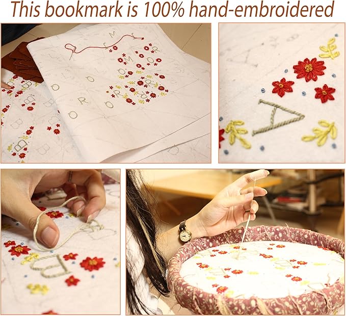 Personalized Hand Embroidered Corner Bookmark, Cute Flower Book Mark, Hand Stitch Gift for Women Book Lovers by HNQCPCVU (V, White)
