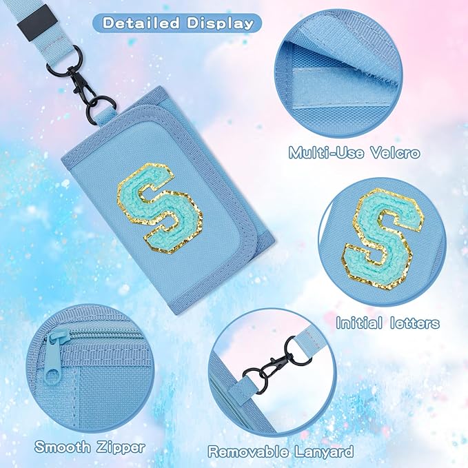 Gifts for Girls 3 4 5 6 7 8 9 10 11 12 Years Old Kids Wallet Cute Initial Coin Purse Toddler Wallet with Magic Sticker (Blue, S)