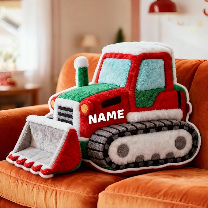 Personalized Bulldozer Shaped Pillow, Custom Name Plush Stuffed Pillows, Suitable for Beds, Sofas, Bedrooms, Living Rooms Custom Decorative Cushion Gifts for Birthday and Anniversary
