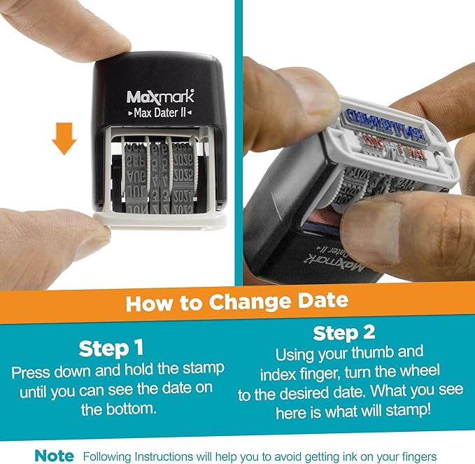 MaxMark Self-Inking Rubber Date Office Stamp with Due by Phrase & Date - Red Ink (Max Dater II), 12-Year Band