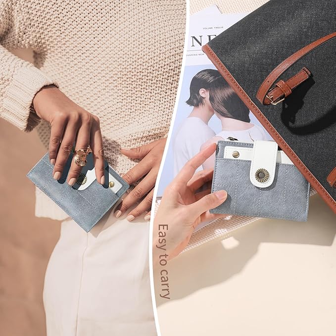 SENDEFN Small Wallets for Women Leather RFID Blocking Bifold Zipper Pocket Wallet with ID Window