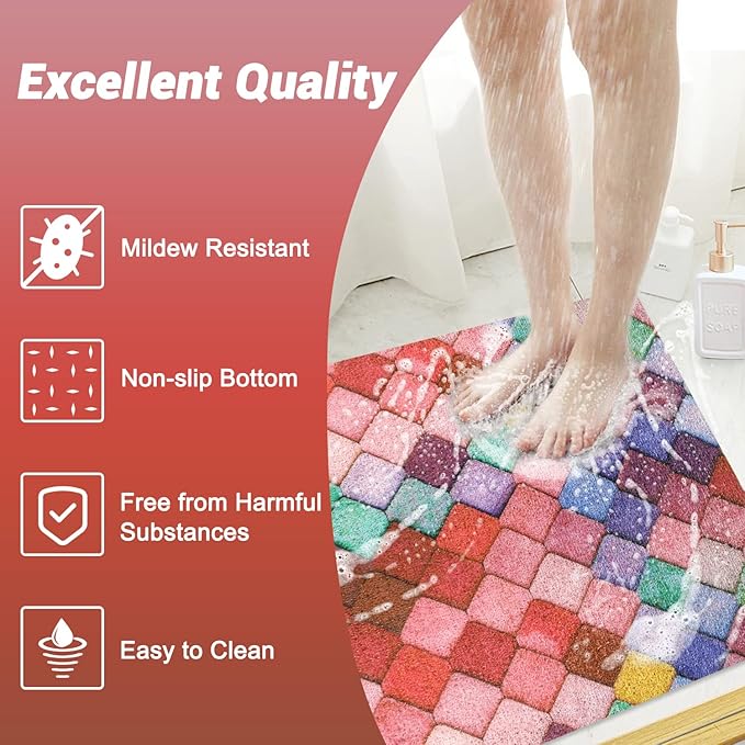 Non Slip Shower Mat, 36x36 Inch Large Soft and Comfortable Bath Mat, PVC Loofah Massage Shower stall Mat, Anti Slip Mat for Shower, Tub, Floor, Bathroom, Kitchen, Hotel, Quick Drying