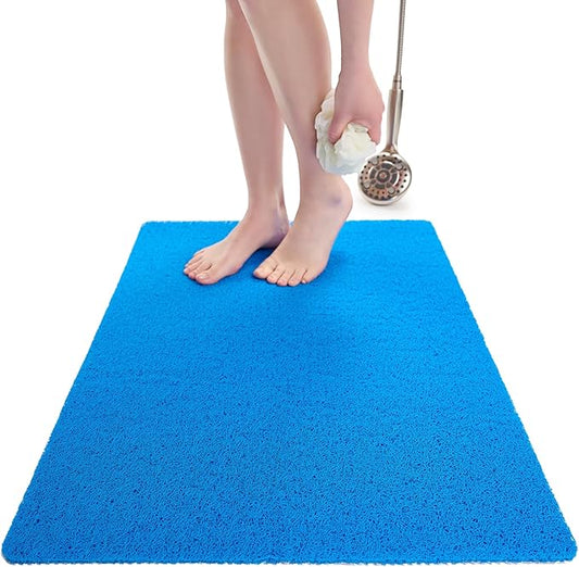 Enkosi Loofah Non-Slip Shower Mat - Shower Floors, Bathtub, Bathrooms, Wet Areas - Cushioned Bath Mat with Drain Holes - Quick Dry PVC, Secure Safety Pad Without Suction Cups (32x24 Blue)