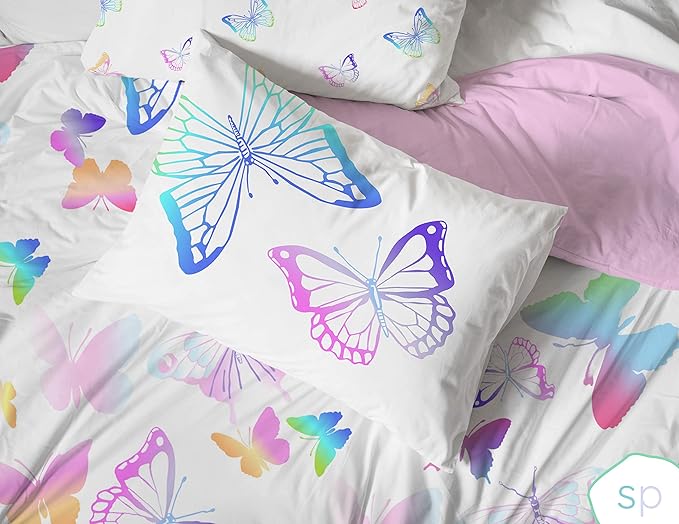 Saturday Park Ombre Butterflies Full/Queen Duvet Cover & Sham Set - 3 Piece 100% Organic Cotton Duvet Set - GOTS & Oeko-TEX Certified