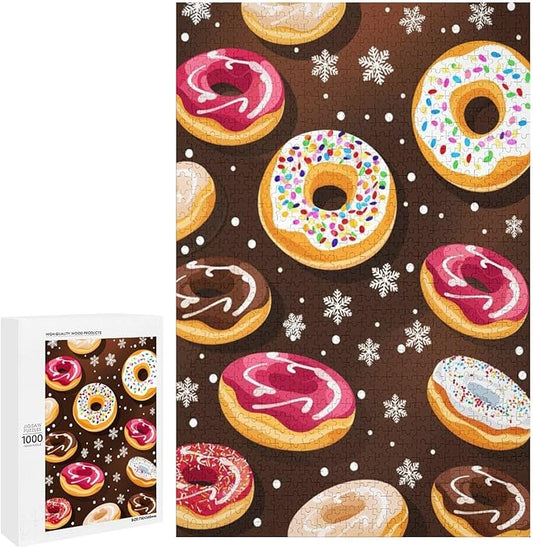 Puzzles for Adults 1000 Pieces Wooden Jigsaw Puzzle - Christmas Donuts Theme Puzzle，Party Games，Family Toys，Educational Puzzles，Stress Relief Wooden Puzzle，Gifts for Family and Friends