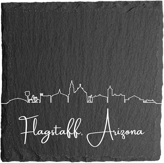 Blue Ridge Mountain Gifts - Flagstaff AZ Skyline Coasters, Set of 4 - Flagstaff Arizona Souvenir, Slate Coasters with Minimalist Skyline, Housewarming Gift for Friends, Family, & Neighbors