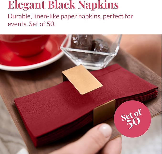 Prestee Red Napkins for Table - Disposable - Soft and Absorbent Paper Hand Towels for Dinner Parties and All Types Events - Pre folded Linen Feel Napkins - Paper Towels 7.8 x 4in and 50 Count