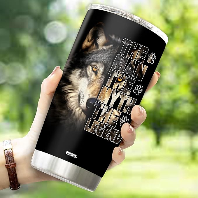 Wolf Gifts for Men Wolves Gift for Wolf Lovers Him Dad Husband Legend Facts Tumbler Cup 20oz Insulated Stainless Steel Travel Coffee Mug with Lid Birthday Christmas Fathers Day