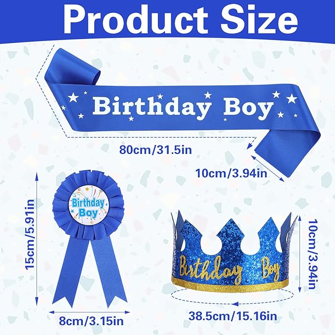 Birthday Boy Sash Hat Birthday Boy Pin Crown Set for Boys Birthdays Party Decoration
