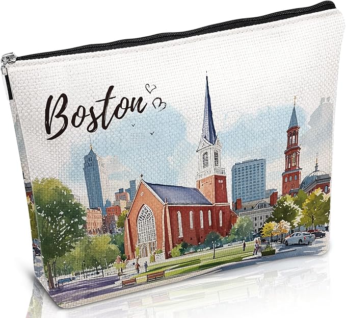 Boston Bag Souvenir Gifts - Boston City Travel Makeup Bag, Boston Theme Watercolor Cosmetic Bag, Boston Lovers Gifts, Massachusetts Gift for Women Girls Traveller