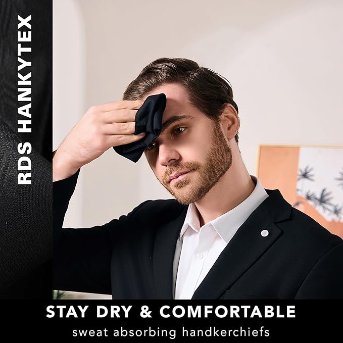 RDS HANKYTEX Men's Handkerchiefs,100% Soft Cotton,Black Hankie,Pack of 6