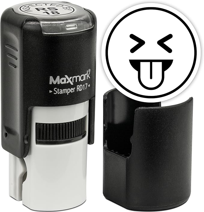 MaxMark Round Self Inking Emoji Stamp - Tongue - Black Ink