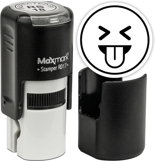 MaxMark Round Self Inking Emoji Stamp - Tongue - Black Ink