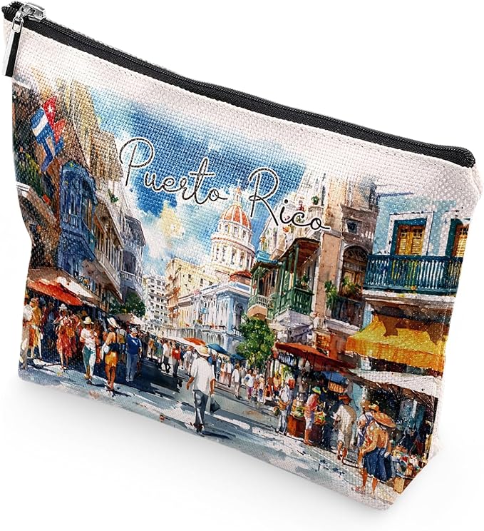Puerto Rico Gifts Travel Souvenirs - American Souvenris Travel Essentials Must Haves Makeup Pouch Caribbean Sea Puerto Rico Gifts for Women