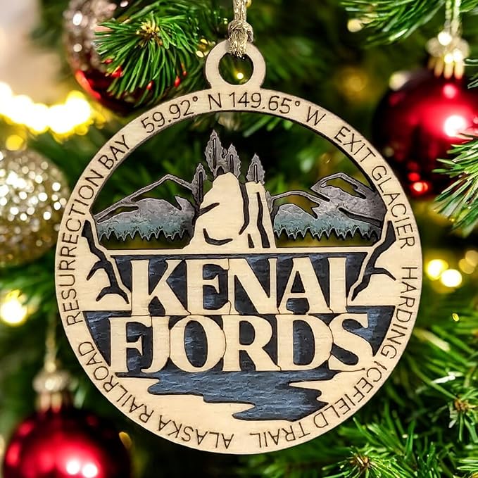 Kenai Fjords National Park 3" Wood Ornament - Handmade Alaska Souvenir with Exit Glacier Scene