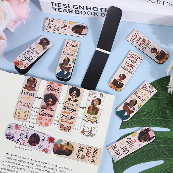Black Girl Magnetic Bookmark - 30 Pcs Black Women Inspirational Quotes Book Mark Magnets Reading Bookmarks Magnetic African American Women Book Markers Page Clip for Students Teachers Gifts
