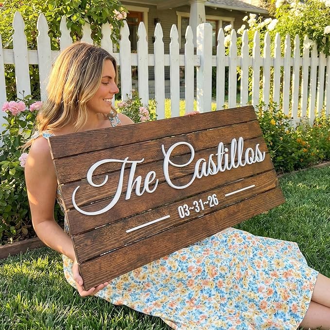 Custom Mountain Family Name Sign - Rustic Wood Wall Decor, Personalized Wedding & Gift for Couples Anniversary, Housewarming Gift for New Home (XX Large)
