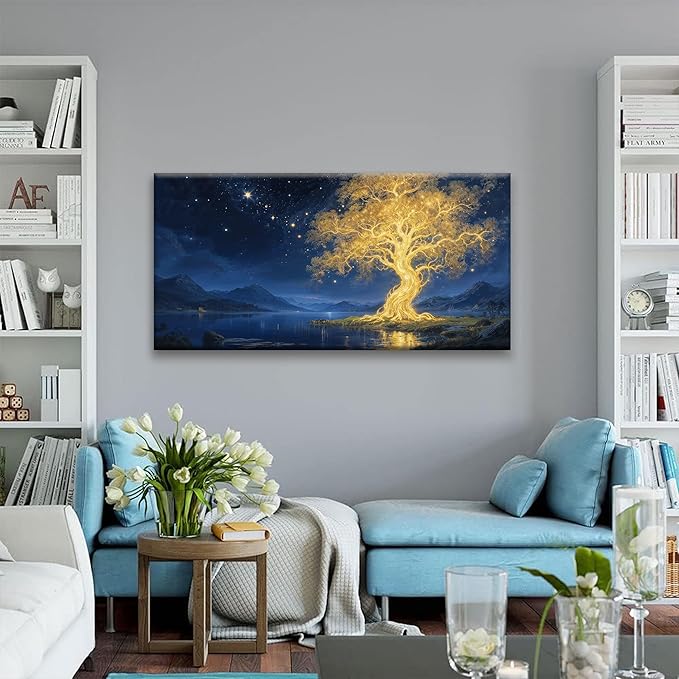Suconvng Modern Wall Art For Living Room Nature Canvas Art Wall Decor Abstract Wall Decor Prints Painting Gold Tree Botanical Abstract Wall Art Picture For Bedroom Home Office Artwork 24" × 48"