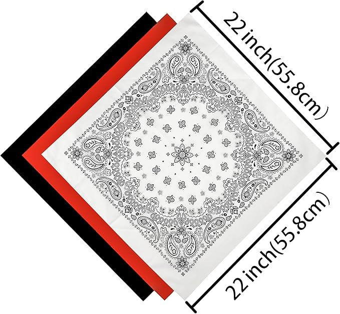 6 Pack 12 Pack Bandanas 2 Sides Printed 22inch Unisex Cowboy Kerchiefs