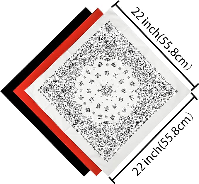 6 Pack 12 Pack Bandanas 2 Sides Printed 22inch Unisex Cowboy Kerchiefs