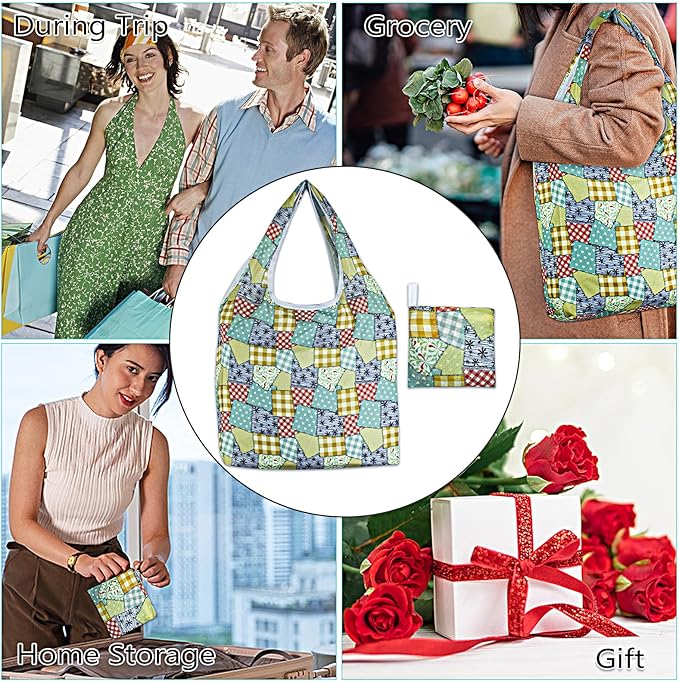 LOLOMLO 6 Pack Eco-Friendly Reusable Grocery Bags Lightweight Durable Washable Shopping Tote Foldable Outings Storage Pouch