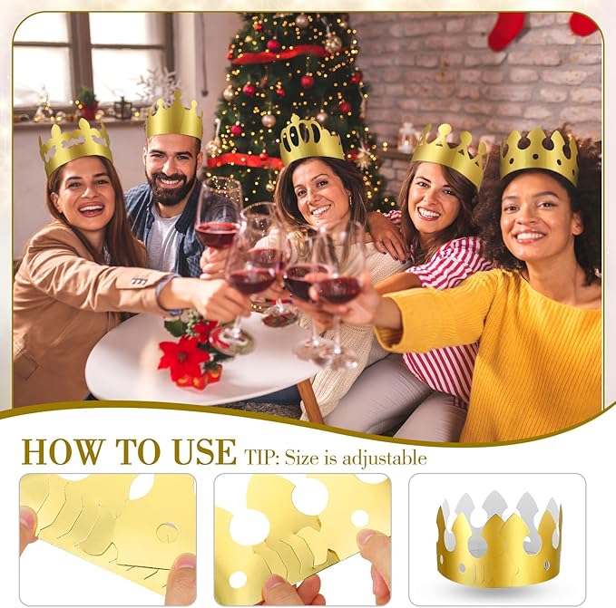 Crtiin 30 Pcs Gold Paper Crown for Adults Princess Hats Crafts Birthday Party Bulk Crowns for School Classroom(Stylish Style)