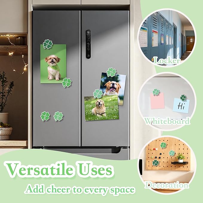 16 Pcs Lucky Clover Fridge Magnets, Refrigerator Magnets Strong Magnetic Cute Small Decorative Designs for Office, Kitchen, Home, Locker, School, Cabinet, Whiteboard & Gift, Plant Magnets
