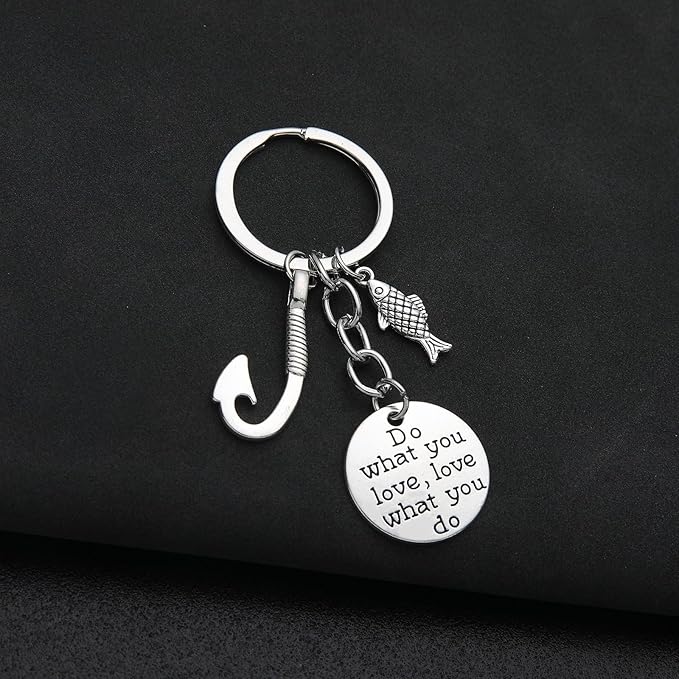 PHAETON 20PCS Fishing Keychain Fish Hook Keychain with Do What You love love What You Do Charm Keychain Fisherman Gift Birthday Christmas Valentines's Day Gift